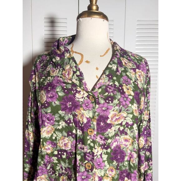 Ornamentation | Women’s | Blouse | Size 16 | Colorful Dark Floral Button Down To - Picture 2 of 6